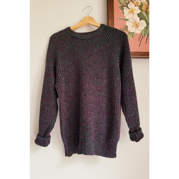 90s Ribbed Crewneck Sweater 1990s Vintage Black Space Dye / Heathered Rib Knit - Picture 6 of 14